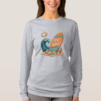 Ride the Waves Surfboard Illustration - Long Sleev T Shirt