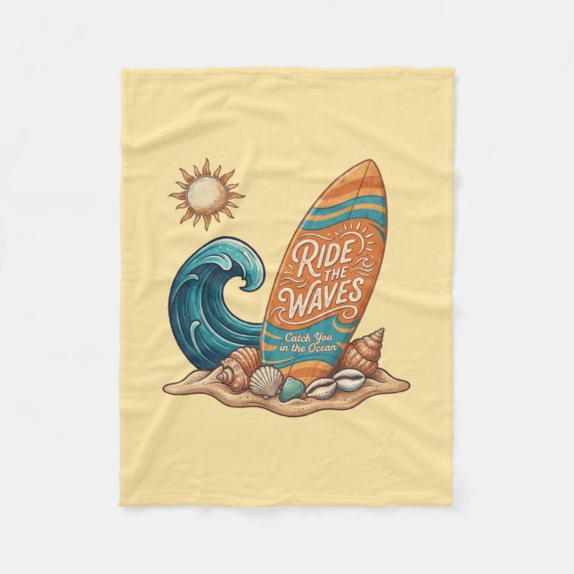 Ride the Waves Surfboard Illustration - Sunny Coas Fleecefilt (Framsidan)