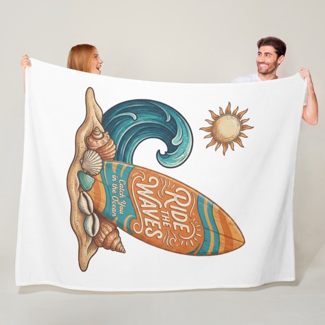 Ride the Waves Surfboard Illustration - Tropical B Fleecefilt (På plats)