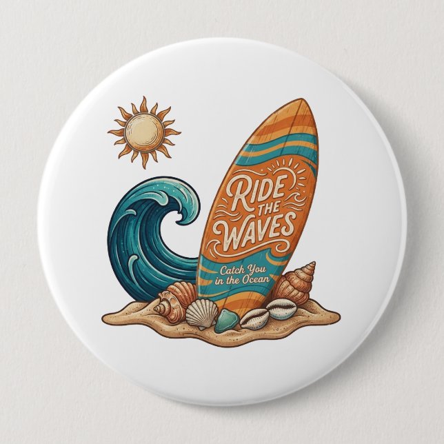 Ride the Waves Surfboard Illustration - Tropical B Knapp (Framsida)
