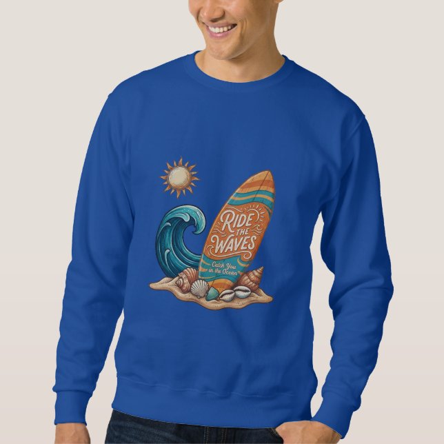 Ride the Waves Surfboard Illustration - Tropical B Lång Ärmad Tröja (Framsida)