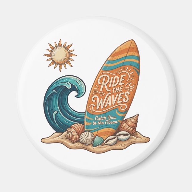 Ride the Waves Surfboard Illustration - Tropical B Magnet (Framsidan)