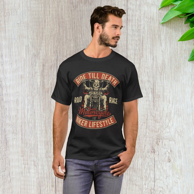 Ride till Death Biker Lifestyle T Shirt (Skapare uppladdad)
