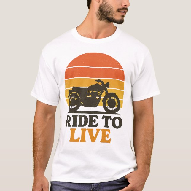 Ride to Live - Retro Motorcle Sunset Graphic Tee (Framsida)