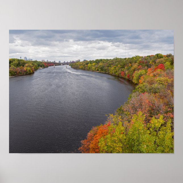 Ríden mississippi och trädbevuxen banker i minneap poster (Framsidan)