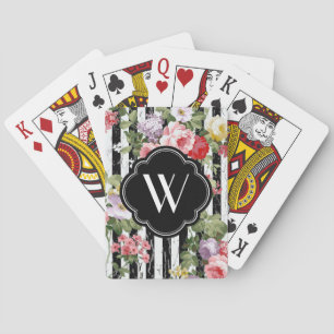 Riden ut svart rand för Monogram blommigt Spelkort