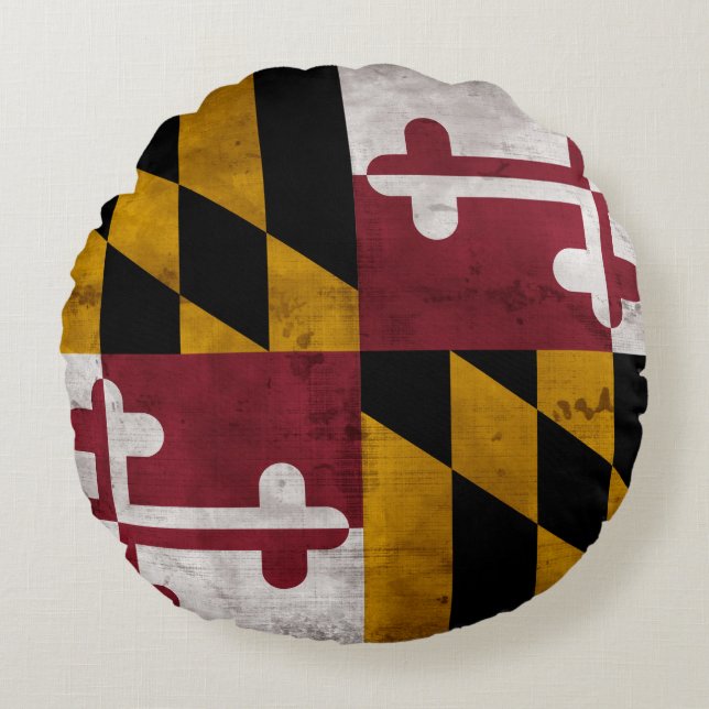 Riden ut vintageMaryland statlig flagga Rund Kudde (Framsidan)