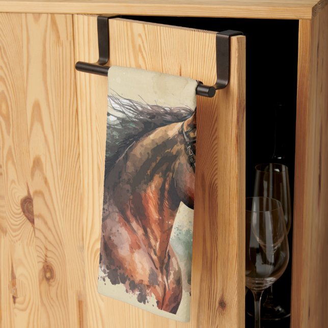 Rider för vattenfärga Horse Farm Animal Riding Rid Kökshandduk (Thirds Fold)