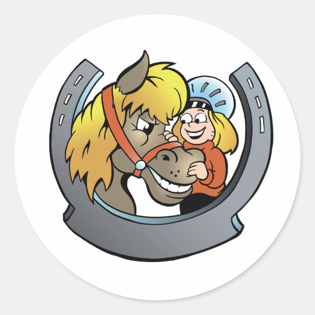 Rider- och hästplåster runt klistermärke (Framsida)