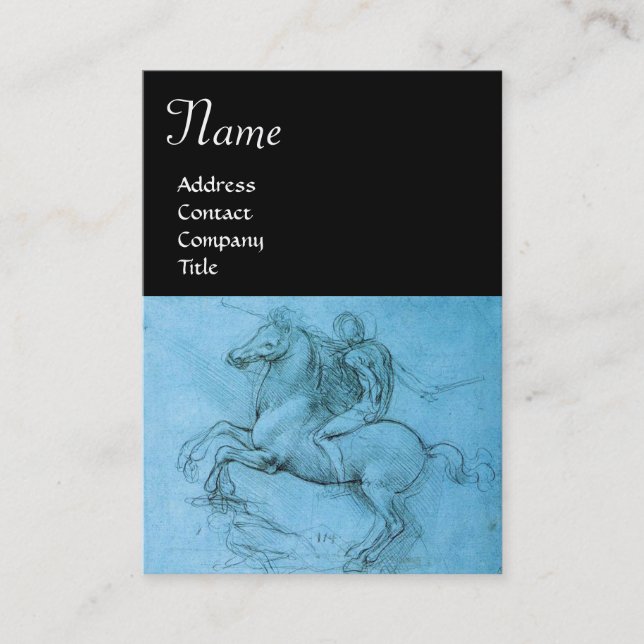 Rider på en uppringningshund / monogram,blå,svart visitkort (Framsida)