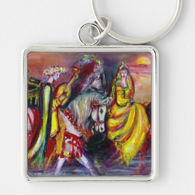 RIDERNA I KVÄGEN FYRKANTIG SILVERFÄRGAD NYCKELRING (Framsidan)