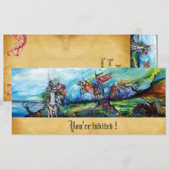 RIDERS IN STORM Knight Horseback Parchment Inbjuda Inbjudningar (Fram/baksida)