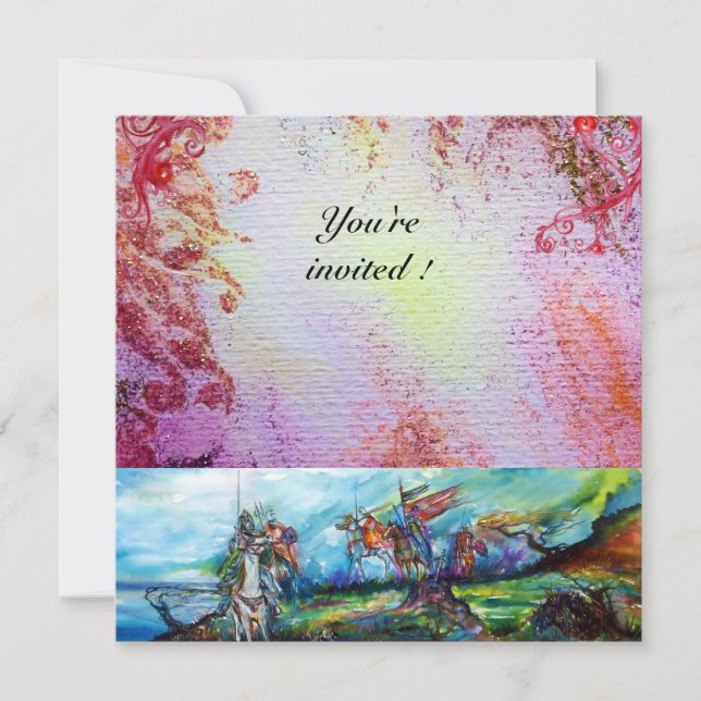 RIDERS IN STORM Medieval Knight Horseback Lila Inbjudningar (Framsida)