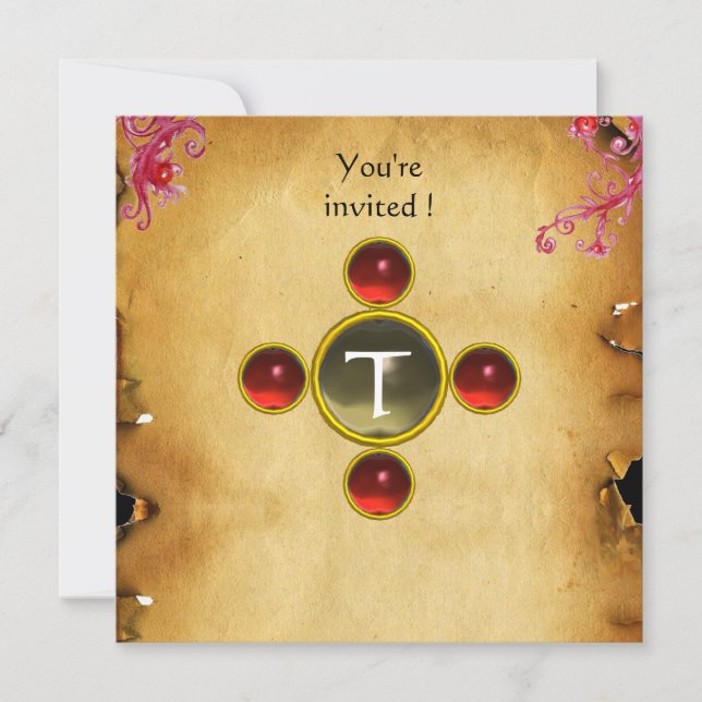 RIDERS IN STORM,MEDIEVAL KNIGHTS Ruby Monogram Inbjudningar (Framsida)