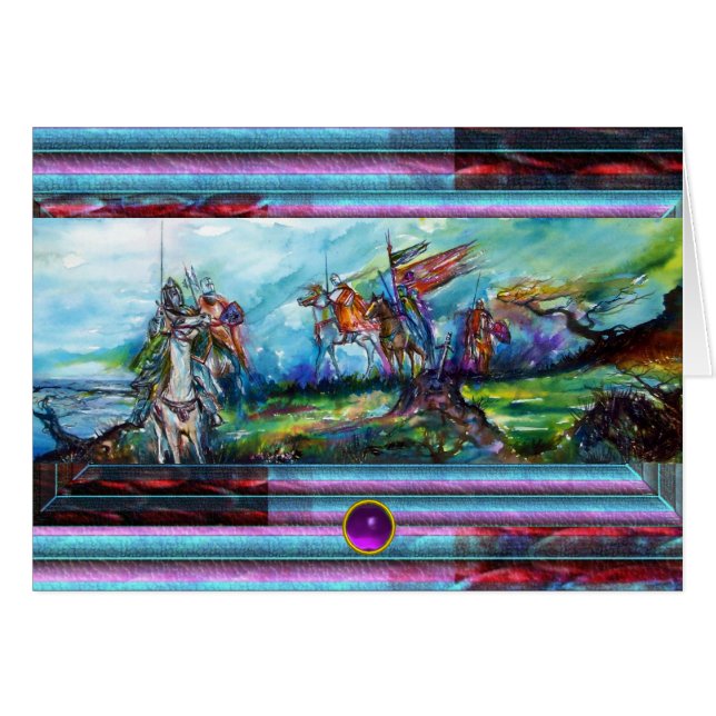 RIDERS IN THE STORM Medieval Knight Horseback Hälsningskort (Framsidan Horizontal)