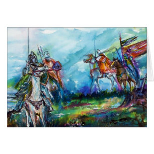RIDERS IN THE STORM Medieval Knight Horseback Hälsningskort