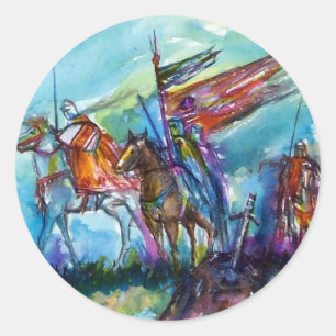 RIDERS IN THE STORM Medieval Knight Horseback Runt Klistermärke
