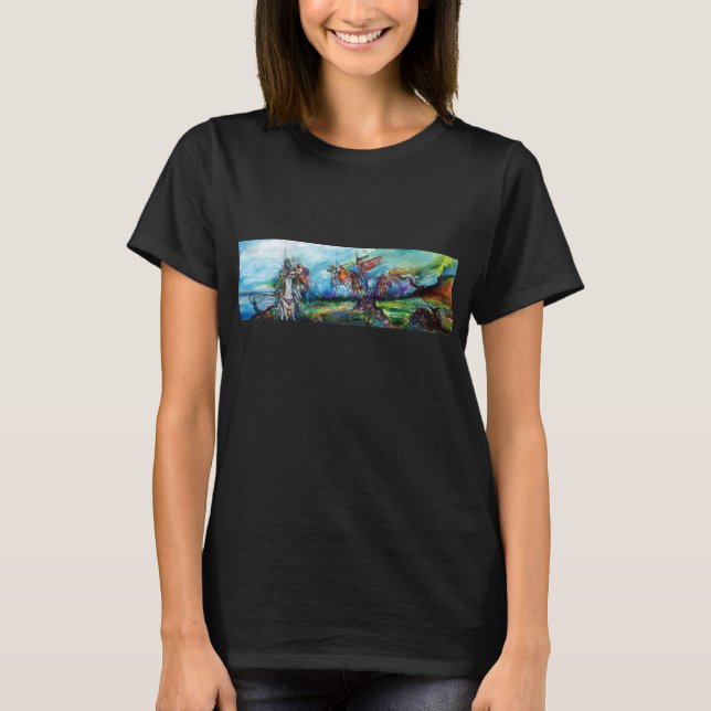 RIDERS IN THE STORM Medieval Knight Horseback T-shirt (Framsida)