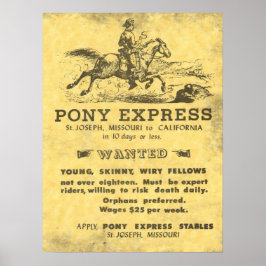 Riders Wanted 🌵 Pony Express USA Vintage Western Poster