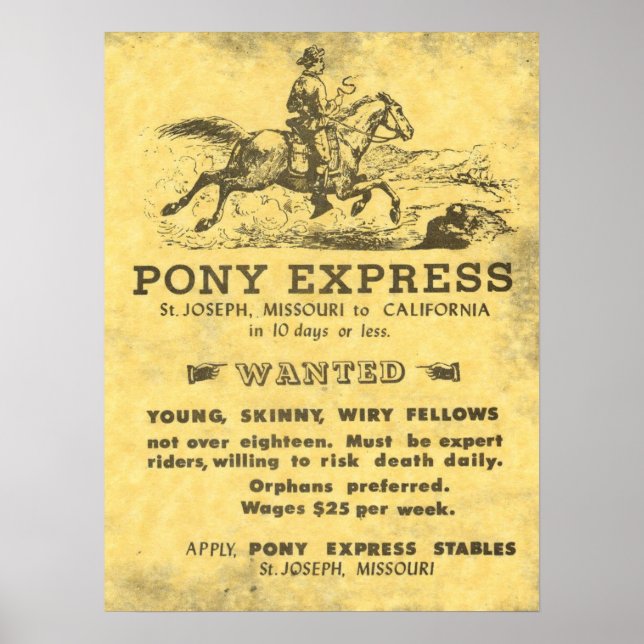 Riders Wanted 🌵 Pony Express USA Vintage Western Poster (Framsidan)
