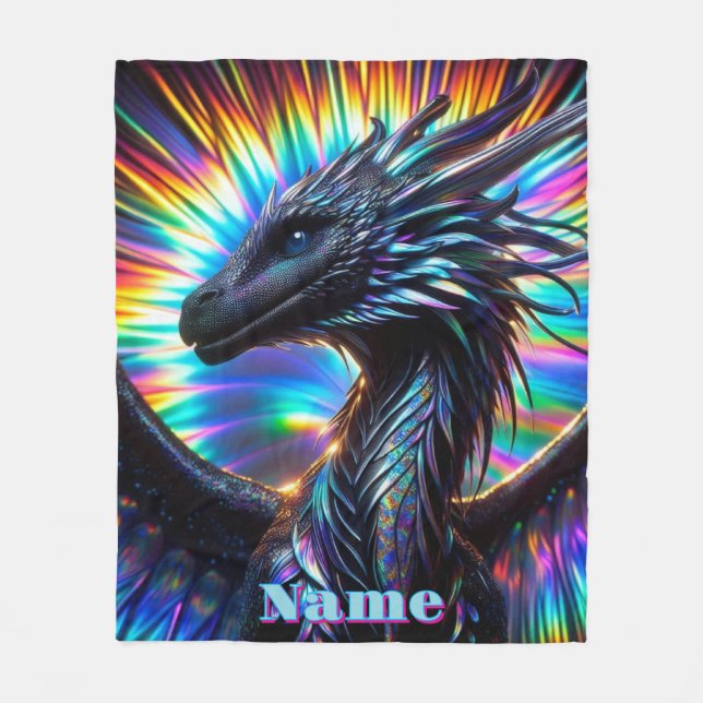 Ridescent Dragon med Vibrant Background Fleecefilt (Framsidan)