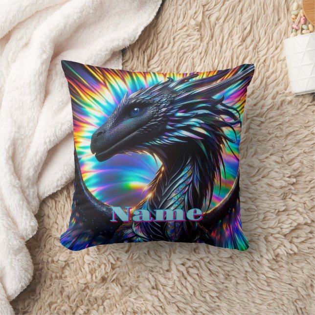 Ridescent Dragon med Vibrant Background Kudde (Filt)