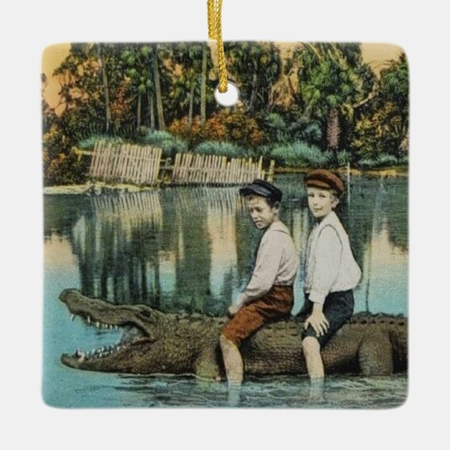 Ride'um Gator Rolig vykort Julgransprydnad Keramik (Framsida)