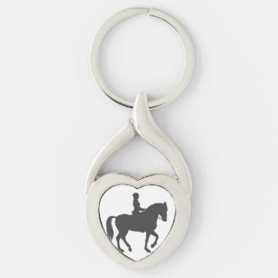 ridhäst - Välj bakgrund färg Twisted Heart Silverfärgad Nyckelring
