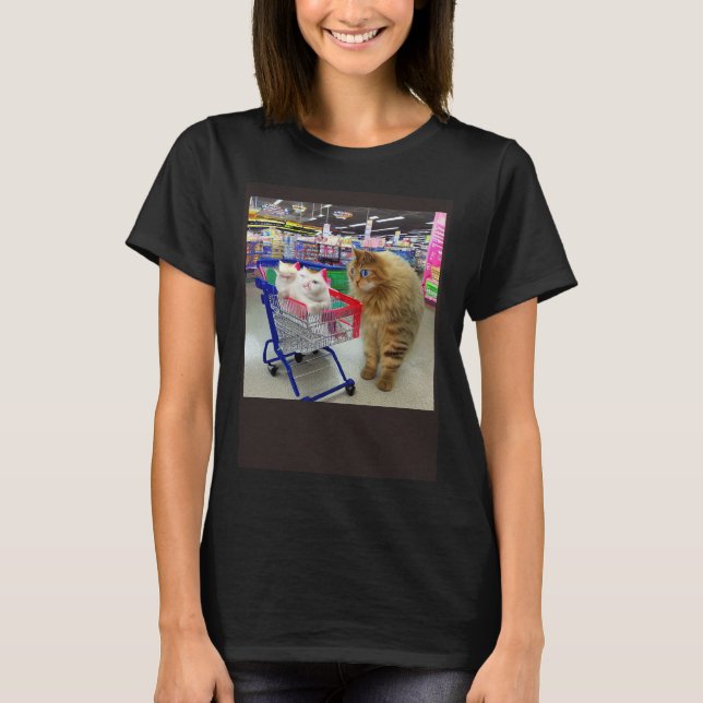 Ridiculous Weird Cats Going Shopping Strange Kitte T Shirt (Framsida)