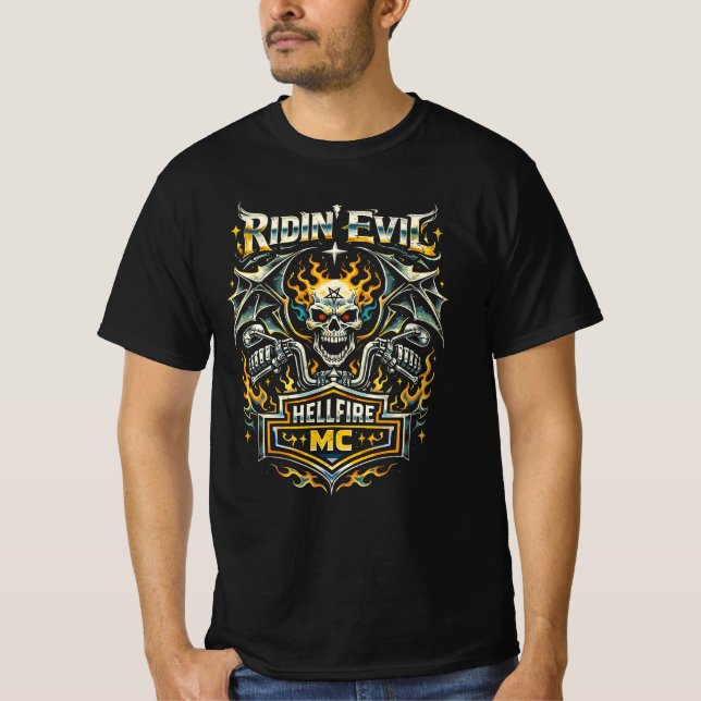 Ridin Evil – Hellfire MC T Shirt (Framsida)