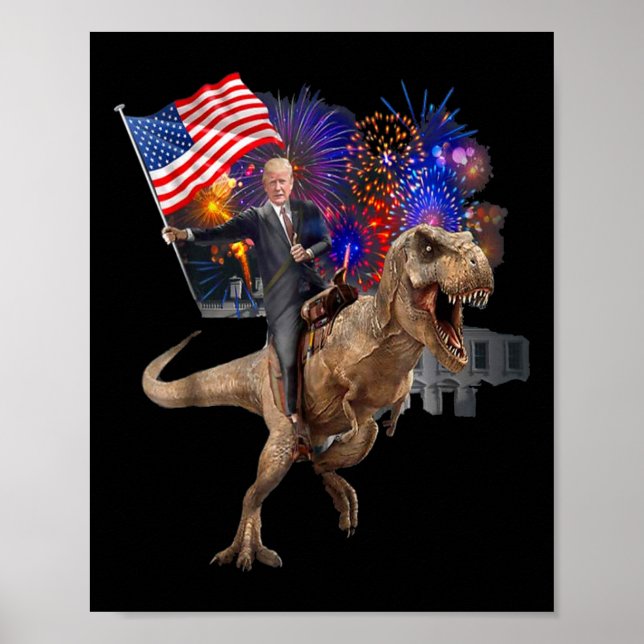 Riding A Dinosaur T-rex Suppor Trump 2020 Poster (Framsidan)