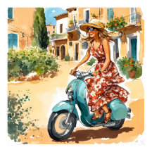 Riding a scooter in Sardinia Print