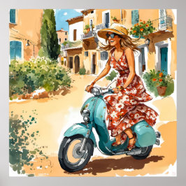 Riding a scooter in Sardinia Print Poster