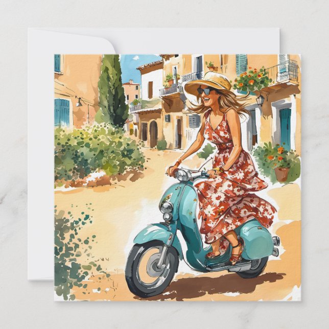 Riding a scooter på Sardinien Julkort (Framsida)