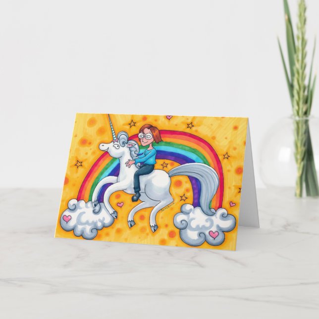 Riding a Unicorn Birthday Card template Kort (Framsida)