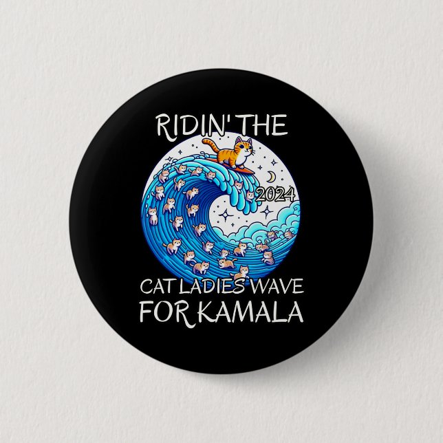 Riding Cat Dam Blue Wave for Kamala Harris Pres Knapp (Framsida)