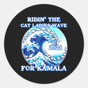 Riding Cat Dam Blue Wave for Kamala Harris Pres Runt Klistermärke