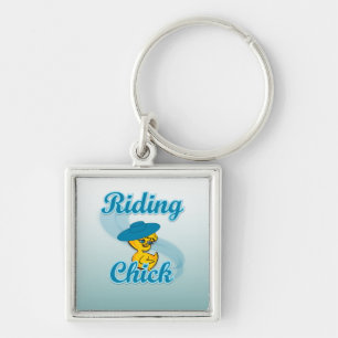 Riding Chick #3 Fyrkantig Silverfärgad Nyckelring