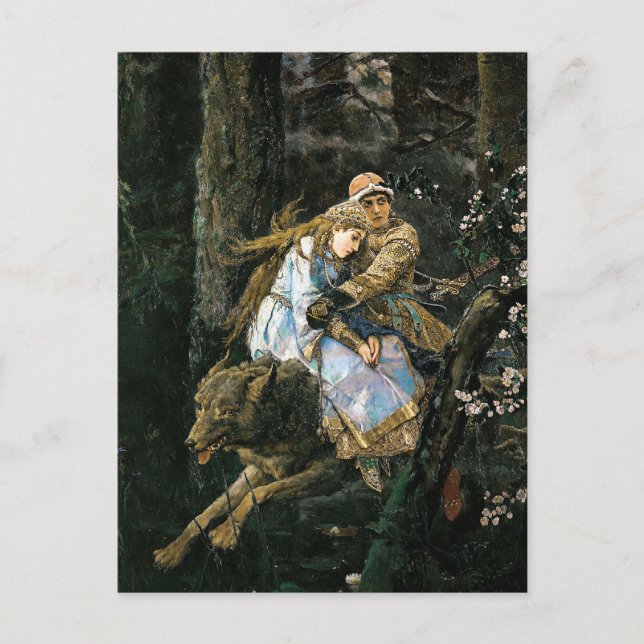 Riding Grått Varg Fantasy Art Vykort (Framsida)