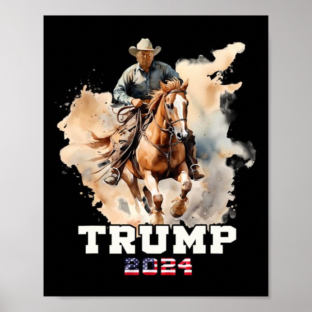 Riding Horse American Flagga Cowboy 1 Poster (Framsidan)