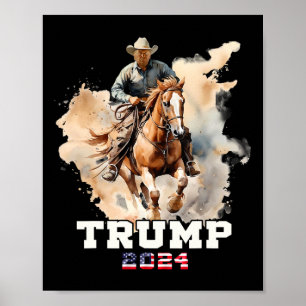 Riding Horse American Flagga Cowboy Poster