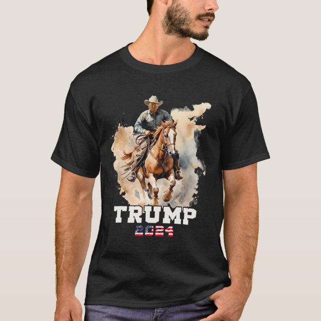 Riding Horse American Flagga Cowboy T Shirt (Framsida)