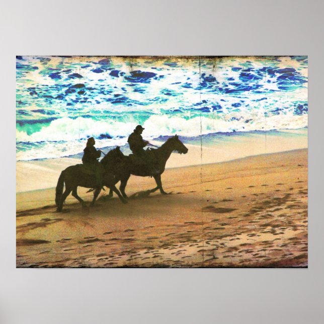 Riding Horses vid stranden Poster (Framsidan)