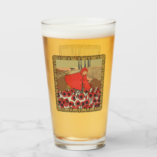 Riding Huva Picking Red Flowers Varg vid Backe Glaskopp (Framsida fylld)