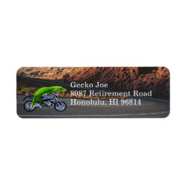 Riding in i Pension Gecko motorcykel Adress Returadress Etikett