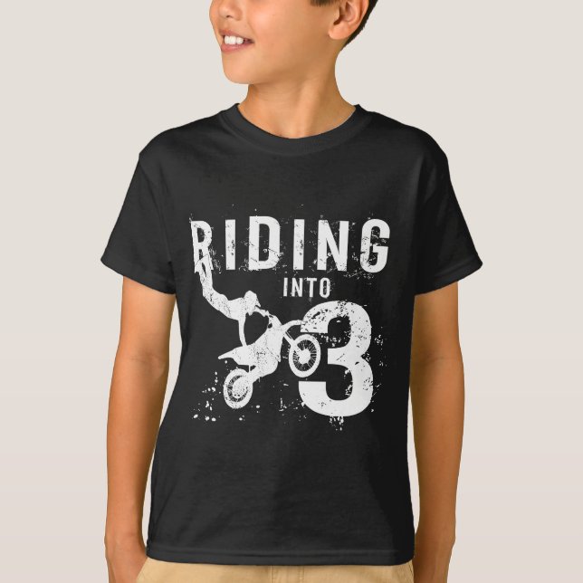 Riding in to 3 Yold 3rd Birthday Boy Dirt Bike T Shirt (Framsida)