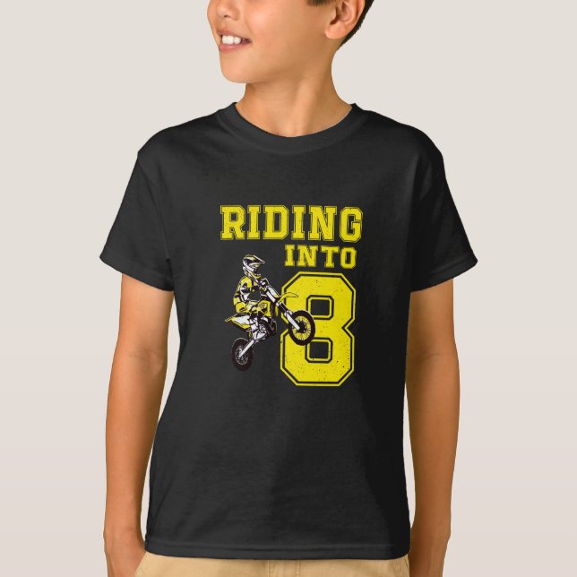 Riding in to 8 Yold 8th Birthday Boy Dirt Bike T Shirt (Framsida)