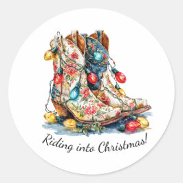 Riding Into Christmas - Festive Cowboy Boots with Runt Klistermärke