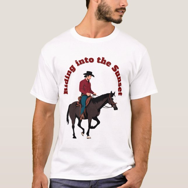 Riding into the Sunset - Cowboy op Paard T Shirt (Framsida)
