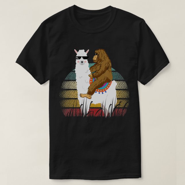 Riding Llama Retro T Shirt (Design framsida)